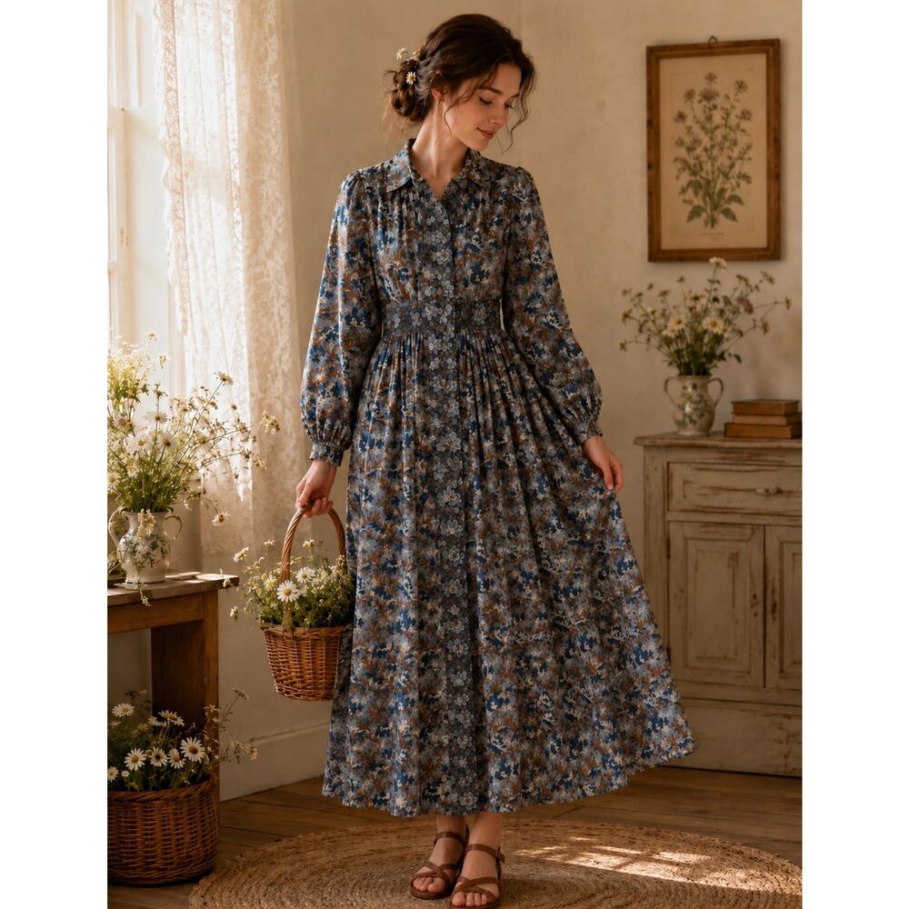 Clara The Label Block Print Cottagecore Shirtdress Size XL
